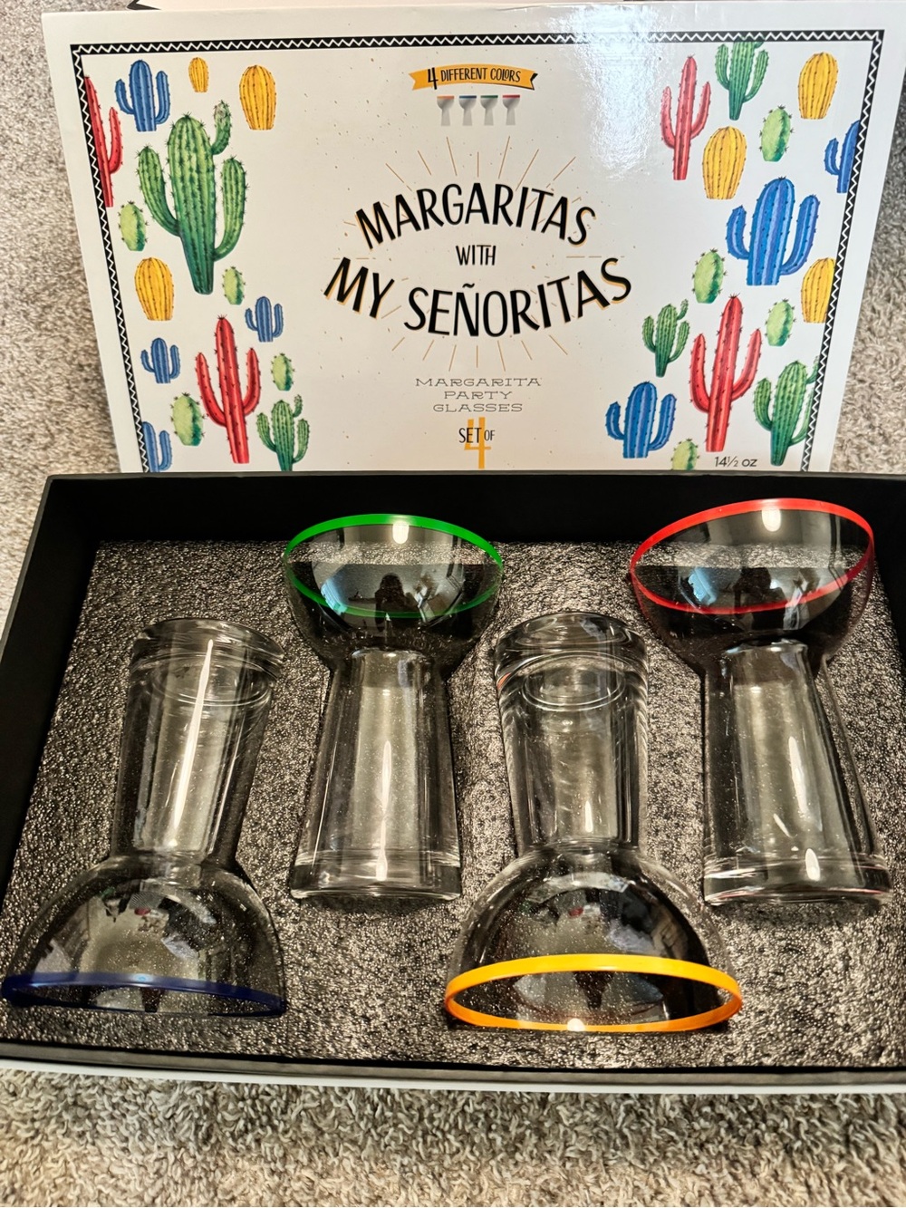 Margaritas with My Señoritas Margarita Glasses - Color Rim Set